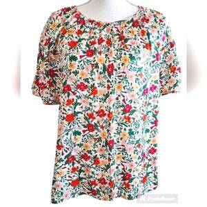 CROFT&BARROW FLORAL PRINT BLOUSE SZ L PINK GREEN